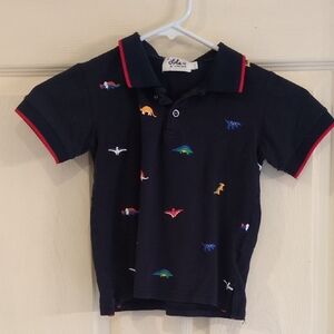 Lola + The Boys Navy Polo with Colorful Dinosaur Accents